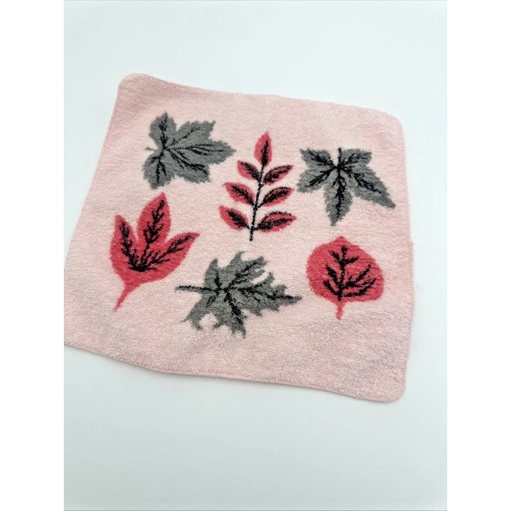 Vintage Spunwell Towel Set Bath, Wash,Hand Towel Pink Leaves Black Scrollwork